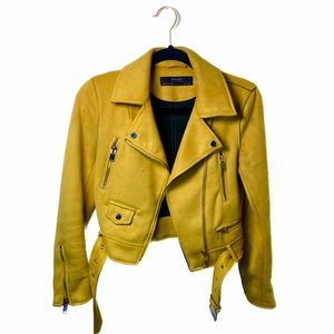 Zara - Faux Suede Moto Jacket in Mustard Yellow